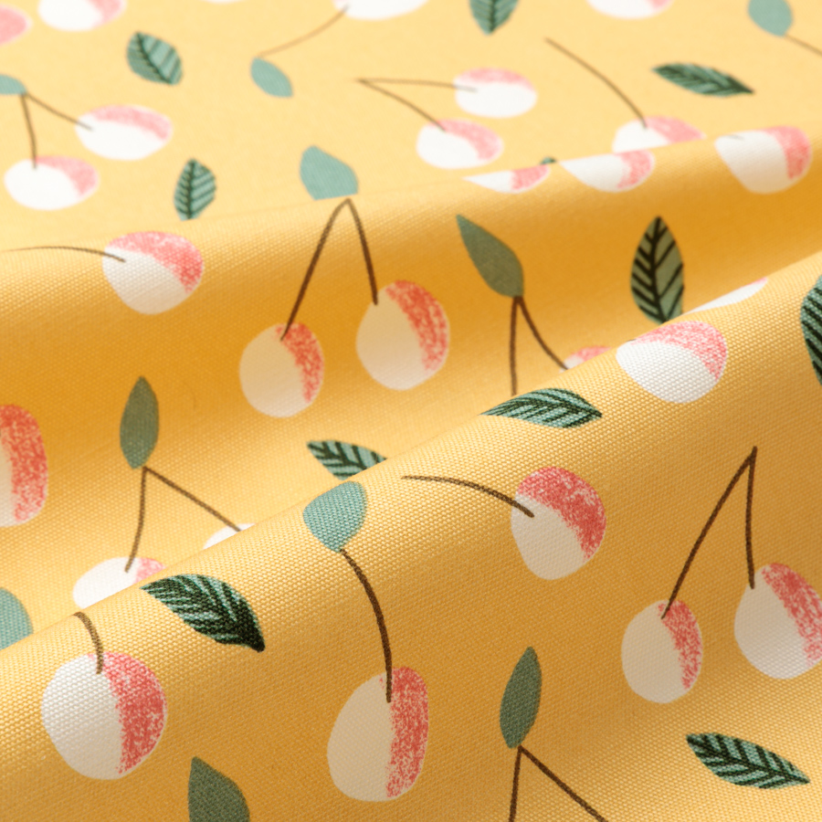 生地　キッピス　Kirsikka/キルシッカ/さくらんぼ　イエロー　オックス生地　切り売り　kippis　北欧テキスタイル　商用利用可能　おしゃれな生地