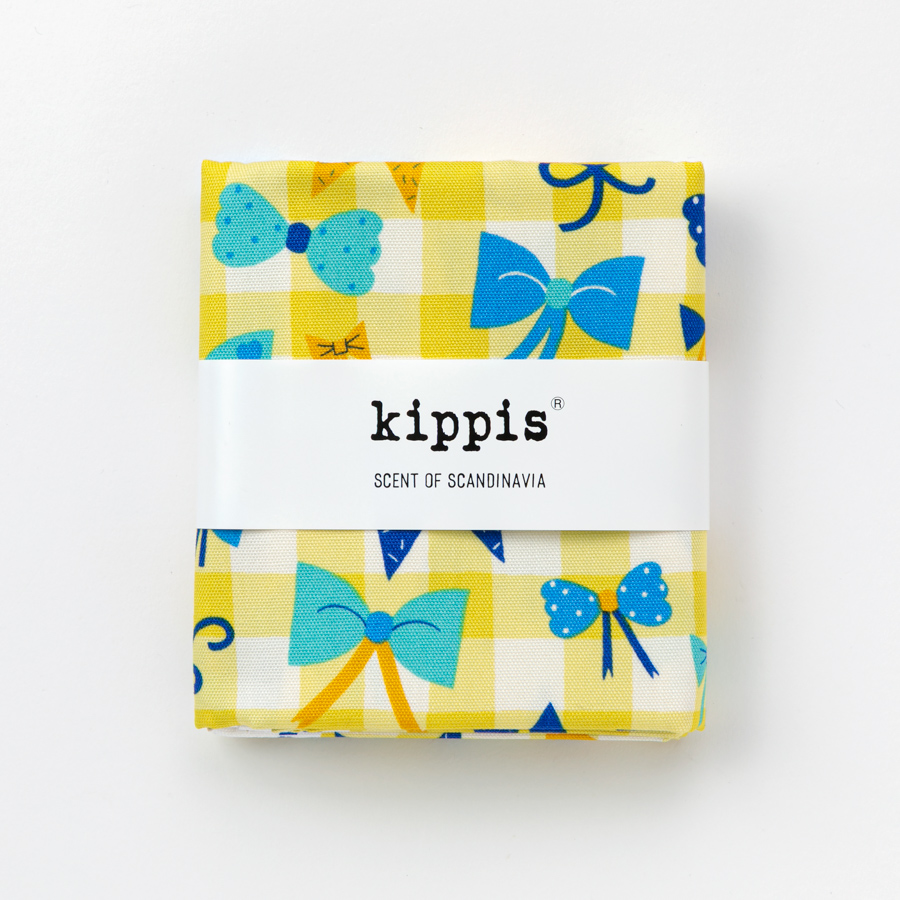 生地　キッピス　Rusetti/ルセッティ/踊るリボン　イエロー　カットクロス　オックス生地　kippis　北欧テキスタイル　商用利用可能　おしゃれな生地