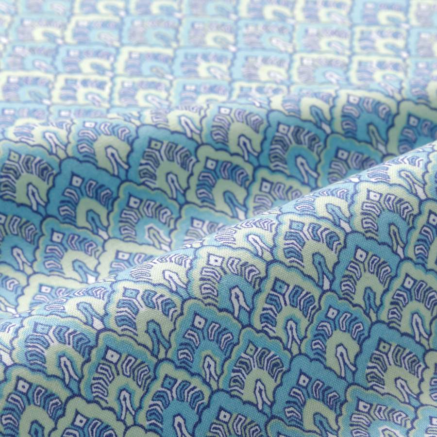 ヴィンテージフィール生地　アルハンブラ　アクアブルー　切り売り生地　SOULEIADO　ソレイアード　ウエア作りに　布　プロヴァンスプリント