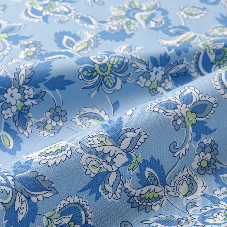 ヴィンテージフィール生地　シーラーズ　セレストブルー　切り売り生地　SOULEIADO　ソレイアード　ウエア作りに　布　プロヴァンスプリント