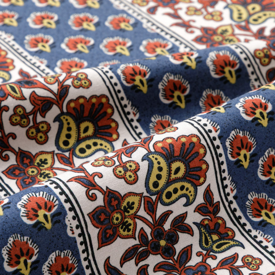 ヴィンテージフィール生地　ジュネ　インディゴ×テラコッタ　インディゴ×テラコッタ　切り売り生地　SOULEIADO　ソレイアード　ウエア作りに　布　プロヴァンスプリント