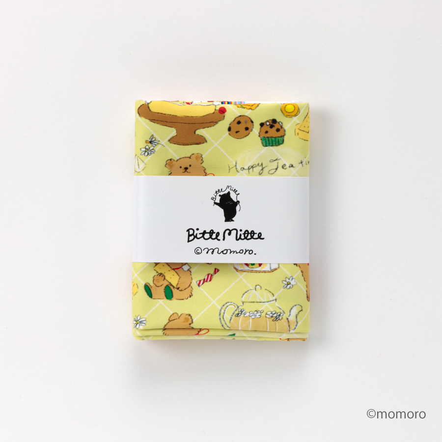 Bitte Mitte　クマと紅茶　ポリエステル50cm着分　カットクロス　バッグ作りに　インテリア小物作りに