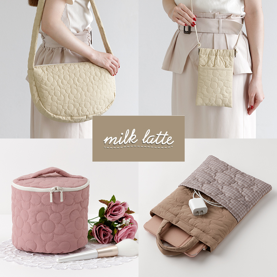 販促用/milk latte ミルクラテ/店舗配布用フリーレシピ　デザインキルトで作るバッグ＆ポーチ