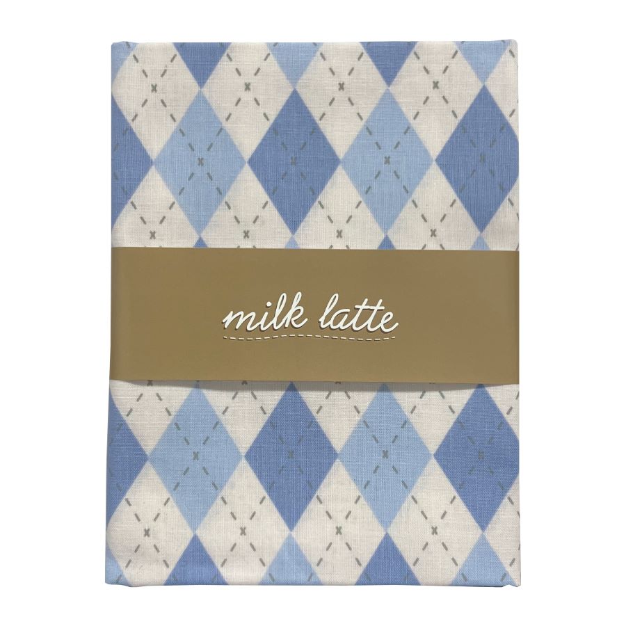 シーチング着分　アーガイル　ブルー　カットクロス　milk latte　ミルクラテファブリック　商用利用可能　くすみカラー　ニュアンスカラー　入園入学に　布　
