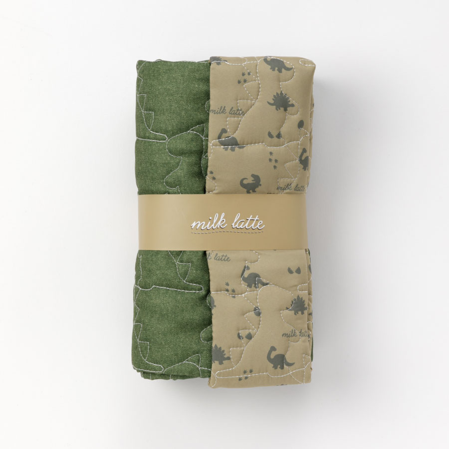 デニム風デザインキルト　ダイナソー　カーキ　50cm着分　カットクロス　ミルクラテファブリック　商用利用可能　milk latte　キルティング生地