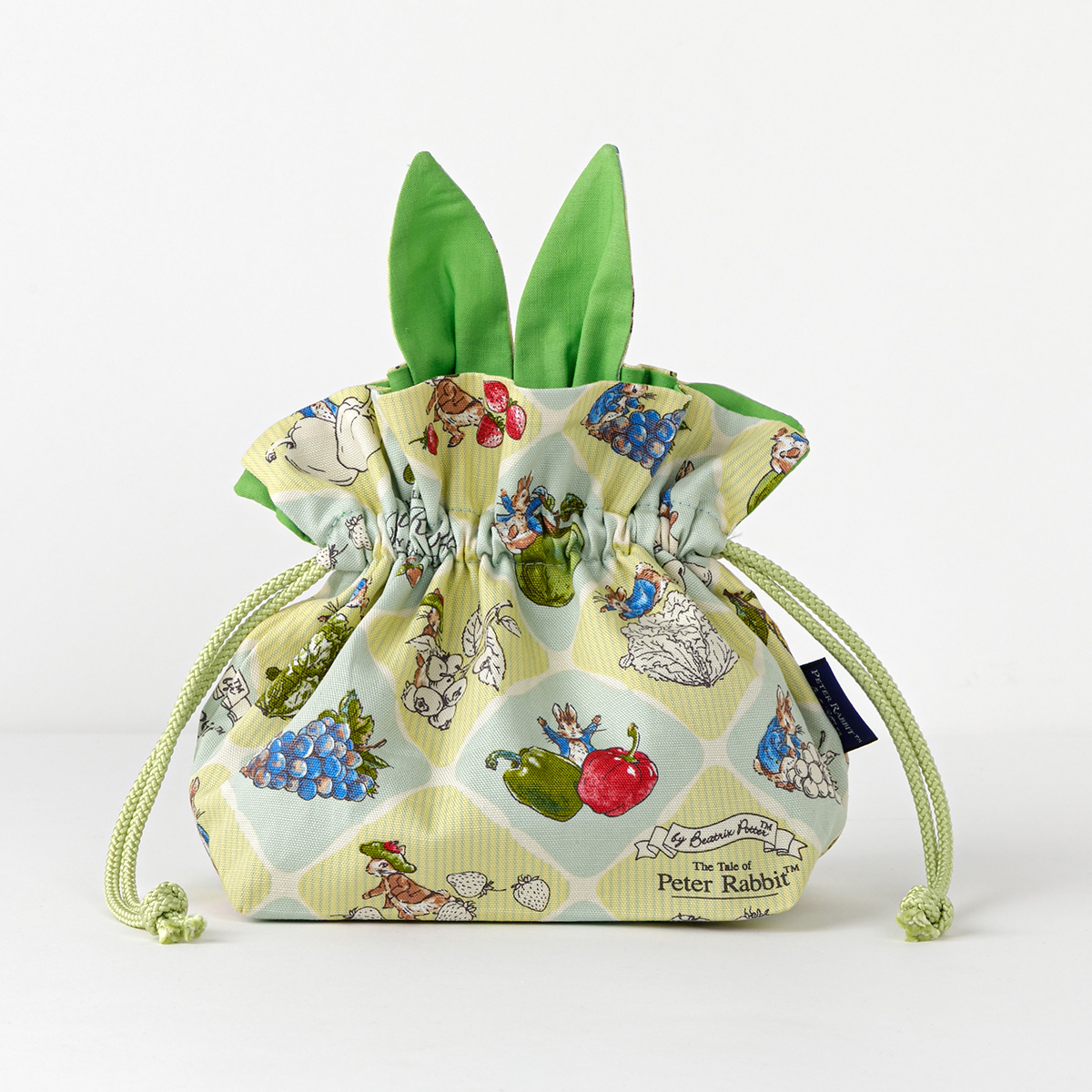 ピーターラビット　うさ耳ランチ巾着　フルーツ&ベジ　タイル　グリーン　製品