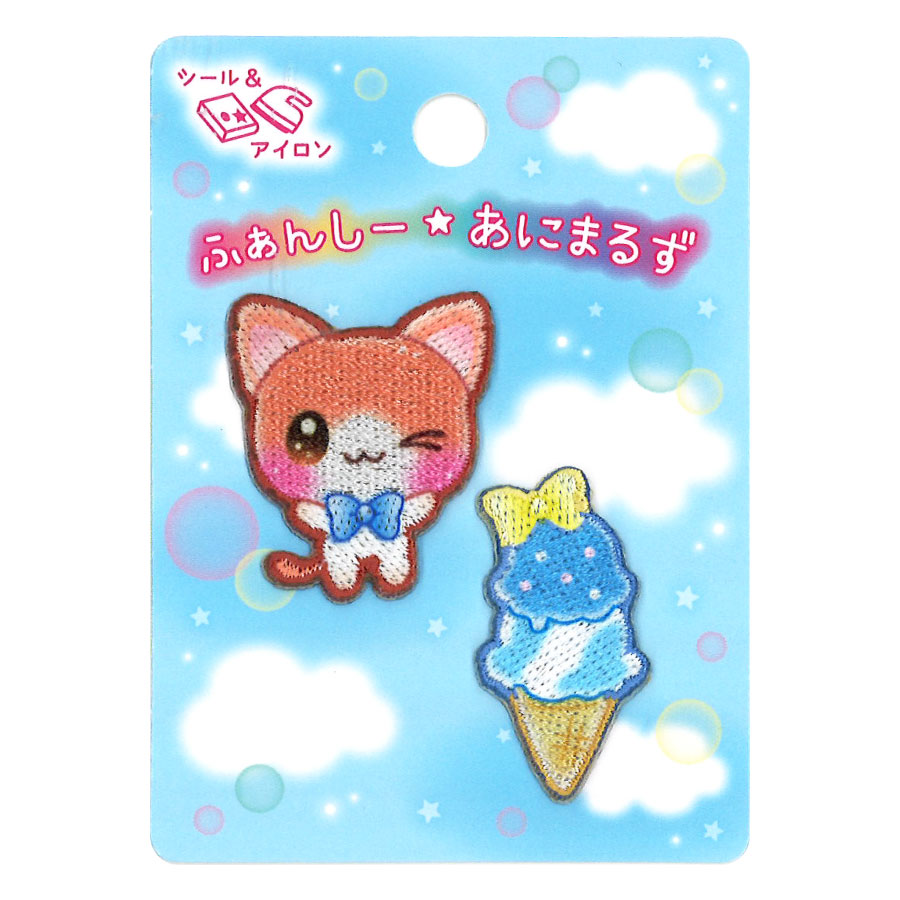 ワッペン　ふぁんしーあにまるず　ねこ＆アイス　入園入学　平成レトロ　ファンシー　目印