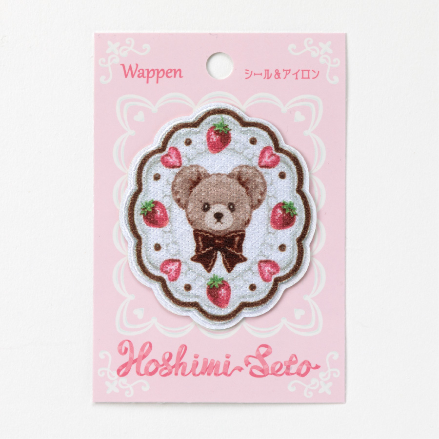 クリエイターズワッペン　Hoshimi Seto　いちご時計のくま　シール＆アイロンワッペン