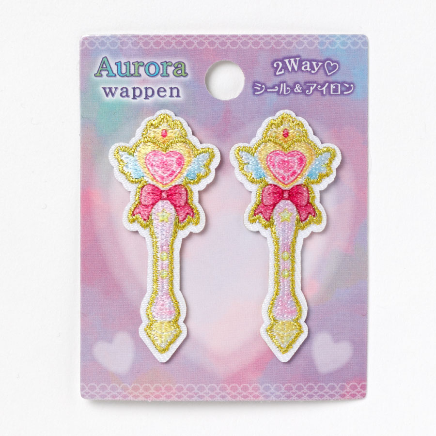 オーロラワッペン　ハートステッキ【ワッペン】